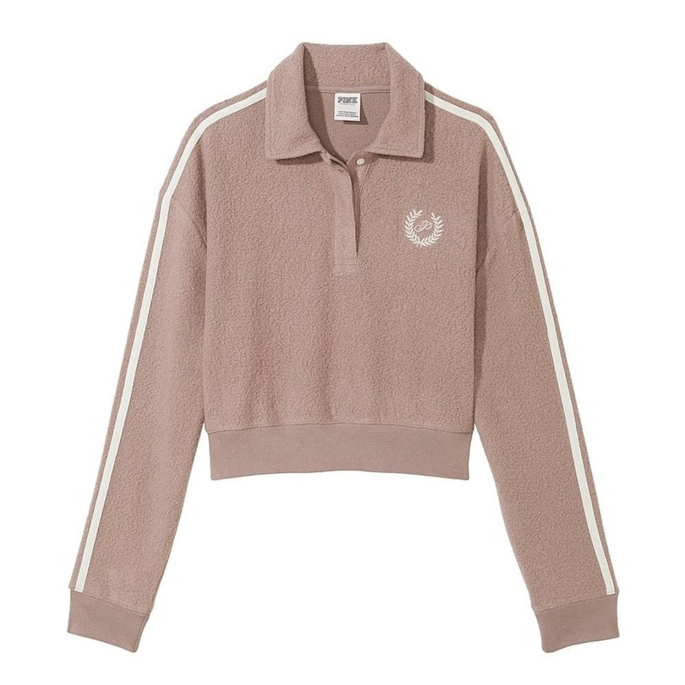 PINK Victoria's‎ Secret Boucle Polo Pullover Mauve Cropped Sweatshirt XL NWT